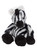 A zebra-striped stuffed animal sits upright against a white background, featuring black and white plush fur, rounded black hooves, shiny button eyes, and white ears.