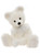 A white plush teddy bear sits upright against a white background, wearing a sheer white organza ribbon bow tied around its neck.