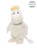 A white Moomin character plush toy with yellow hair tuft and a tail stands upright against a plain white background.