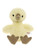 A yellow plush duckling teddy bear sits upright against a white background, featuring brown webbed feet, a taupe beak, and a "Bear & Me by Charlie Bears" label.
