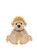 A beige plush monster-like teddy bear with golden hair and fur trim, large clawed feet, and a toothy grin, sits upright against a white background.