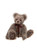 A fluffy brown Charlie Bear teddy bear sits upright against a white background, wearing a burgundy and bronze ribbon bow tied at its neck.