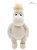 A white fluffy plush toy with a hippopotamus-like face, googly eyes, blonde mohawk hair, and a gold ankle bracelet, standing upright against a white background.