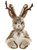 A jackalope-inspired Charlie Bears plush, seated upright, featuring rabbit ears, brown antlers, realistic printed fur, and a decorative dreamcatcher pendant necklace, photographed against a white background.
