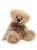 A fluffy cream-coloured Charlie Bears teddy bear sits upright, adorned with a shimmery bronze bow tie and a small decorative charm pendant, against a white background.