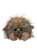 A fluffy, shaggy teddy bear with mixed brown and grey fur, large dark eyes, a green nose, and small paw feet, lying flat against a white background.