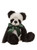 A black and white panda Charlie Bear sits upright, adorned with a dark green satin bow tie around its neck, against a white background.