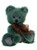A teal/dark green fluffy teddy bear sits upright against a white background, wearing a sheer brown ribbon bow tied around its neck.