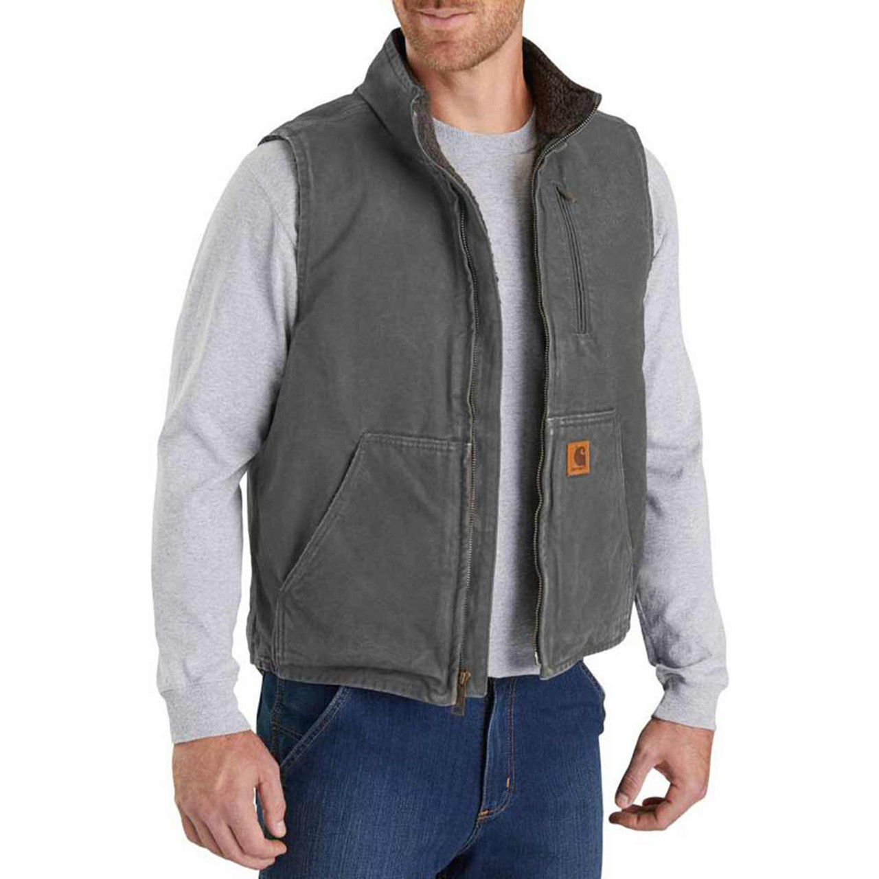 CARHARTT® Loose Fit Washed Duck Sherpa-Lined Mock-Neck Vest