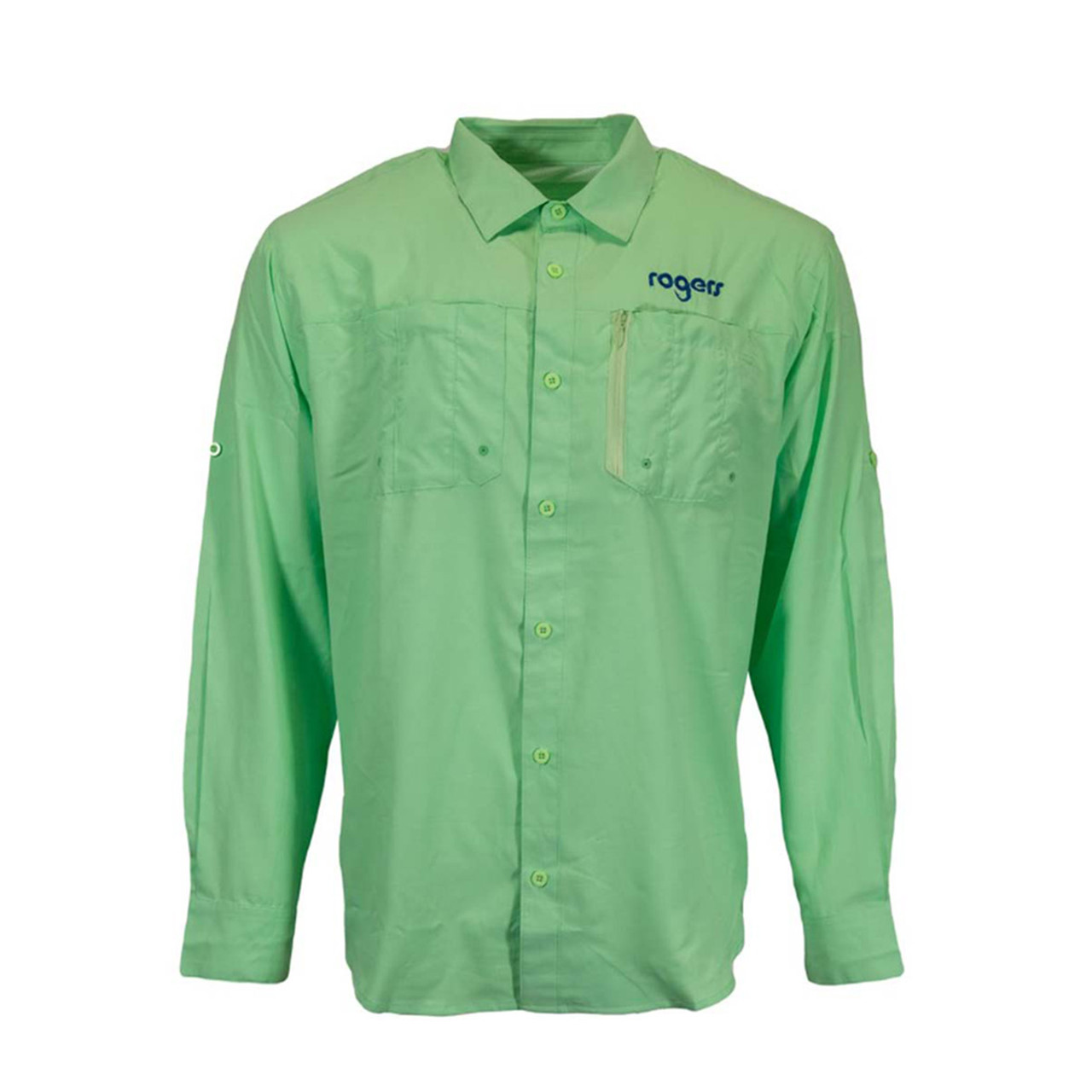 Rogers Sporting Goods Men's Long Sleeve Fishing Button Down Shirt in Lime Size Small | Polyester