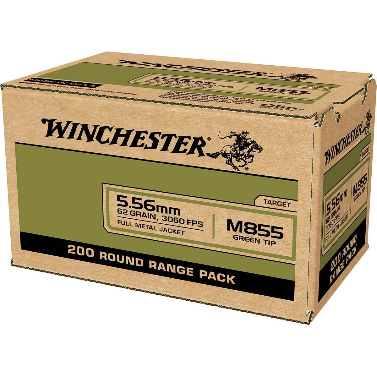 Winchester M855 5.56mm 62 Grain Green Tip FMJ Ammunition - 200