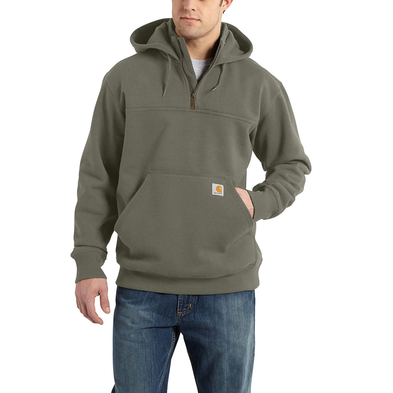 Carhartt Men's Heather Gray Rain Defender Paxton Heavyweight Hooded Zip Mock Sweatshirt