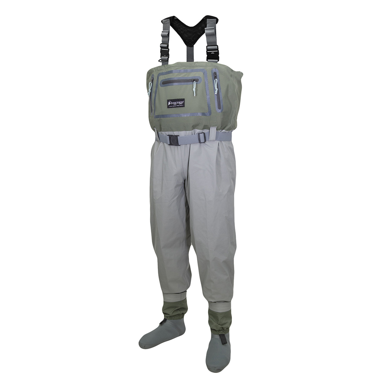 Frogg Toggs Men's Hellbender Elite Ultra-Light Stockingfoot Chest Wader in Gray/Green, Size Large
