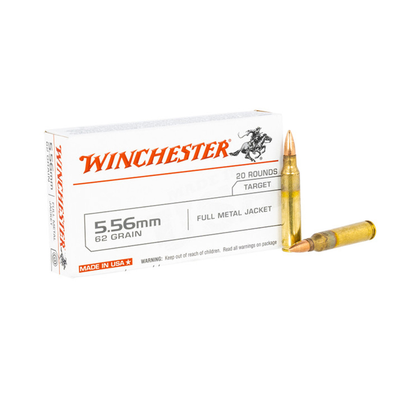 Winchester 5.56mm 62 Grain Full Metal Jacket USA Rifle Ammunition - Box of  20