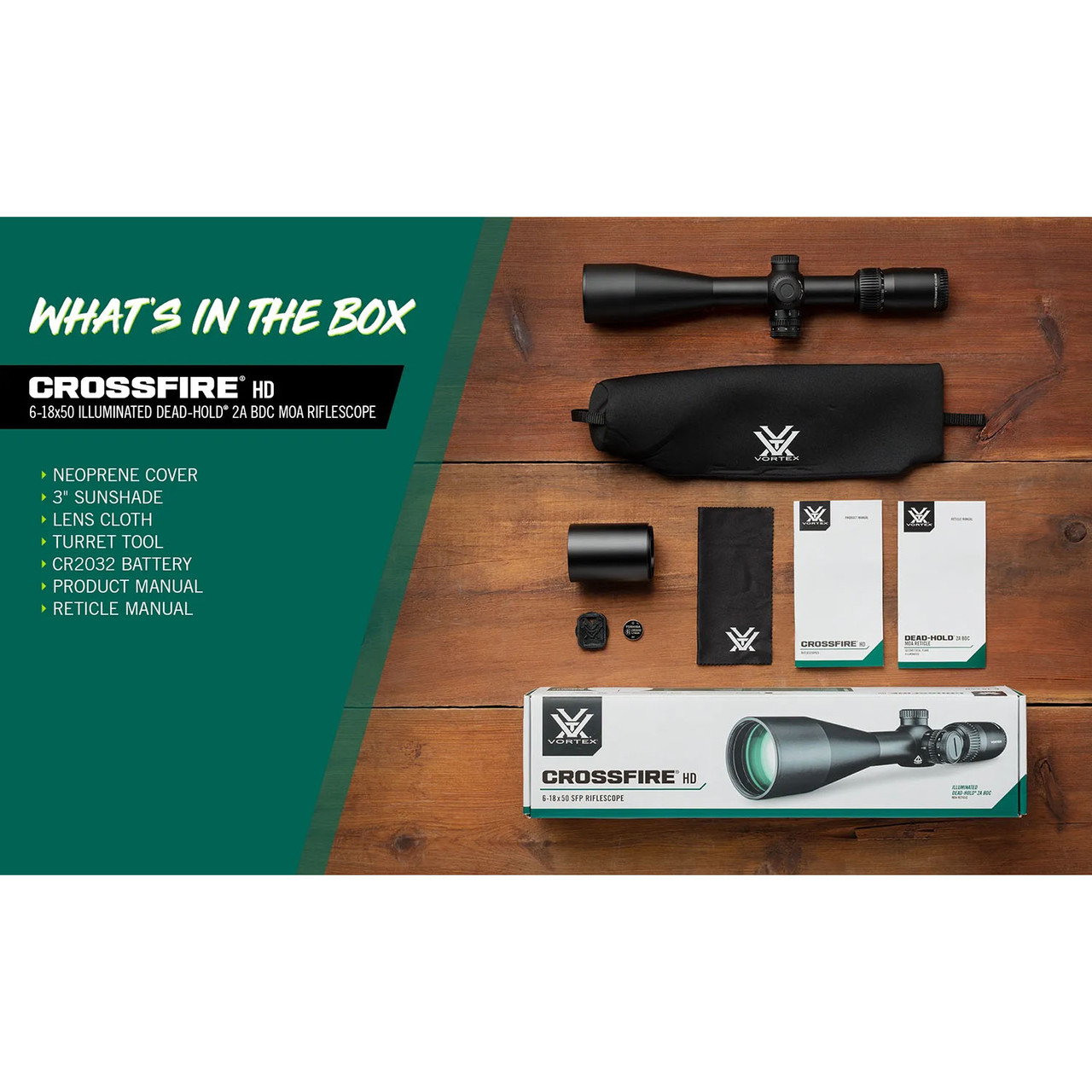 Vortex Crossfire HD 6-18x50 SFP Illuminated Dead-Hold 2A BDC MOA