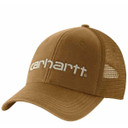 Carhartt Canvas Mesh-Back Logo Cap Image in Oiled Walnut Deep Ocean