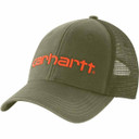 Carhartt Canvas Mesh-Back Logo Cap Image in Winter Moss Deep Ocean