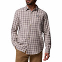Image of the Columbia Cornell Woods Flannel Long Sleeve Shirt in Dark Stone Cozy Check