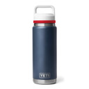 Yeti Rambler 26 oz. Water Bottle with Chug Cap Top Image in Navy/Red/White