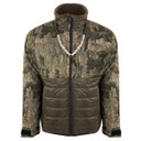 Drake Waterfowl LST Guardian Flex Double Down Eqwader Full Zip Back Image in Realtree Timber.