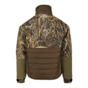 Drake Waterfowl LST Guardian Flex Double Down Eqwader Full Zip Back Image in Realtree Max 7.