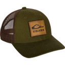 Drake Square Leather Patch Mesh Back Cap image in Green Olive