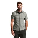Sitka Mojave Button Down Short-Sleeve Shirt Front Model Image in Field Gray