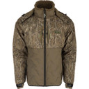 Drake Women's LST Guardian Flex Double Down Eqwader Hooded Full Zip Image in Mossy Oak Bottomland