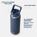 Yeti Rambler 26 oz. Water Bottle with Color-Matched Straw Cap Leakproof Details Image