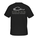 Drake Waterfowl Systems Logo T-Shirt Back Image in Caviar Black