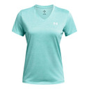 Women's Tech Twist V-Neck Short Sleeve Shirt Image in Radial Turquoise