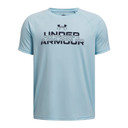 Under Armour Boys Tech Split Wordmark Short-Sleeve Tee Image in Stream-Midnight Navy
