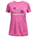 Under Armour Girls' Tech Big Logo Twist Short Sleeve Image in Pink Edge-White