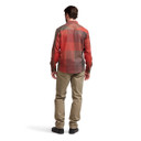 Sitka Hardwood Heavyweight Flannel Back Model Image in Red Fall Plaid