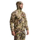 Sitka Alpha Fleece Hooded Jacket Front with Hood Up Image.