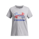 Under Armour Girls' Freedom Foil Short Sleeve - Mod Gray Light Heather-Royal - Front