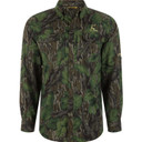 Image of Drake Waterfowl Camo Wingshooter Trey Long-Sleeve Shirt in Mossy Oak Full Foliage.