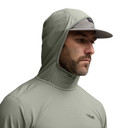 Sitka Radiant Sun Hoody Model Hood Image in Herb Green