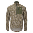 Drake Waterfowl Half Zip Pullover with Spider Web Technology Image in Mossy Oak Bottomland.