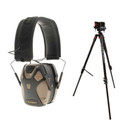 Bog Pod DeathGrip Aluminum Shooting Tripod with E-Max Pro FDE Earmuffs