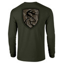 Drake Waterfowl Non-Typical Original Bottomland Long Sleeve T-Shirt Back Image in Deep Depths Heather