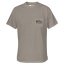 Drake Waterfowl Old School Lab Short Sleeve T-Shirt Front Image in Island Fossil Light Heather