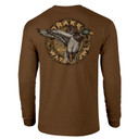 Drake Waterfowl Circle Mallard Long Sleeve T-Shirt Back Image in Golden Pecan Dark Heather