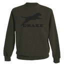 Drake Waterfowl Leaping Lab Graphic Crew Sweatshirt Back Image in Deep Depths Dark Heather