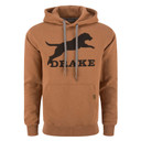 Drake Waterfowl Leaping Lab Graphic Hoodie Front Image in Golden Pecan Dark Heather