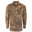Drake Waterfowl Flyweight Camo Long-Sleeve Hunting Shirt Image in Mossy Oak Original Shadow Grass