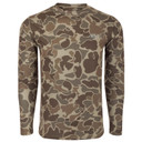 Drake Waterfowl EST Camo Performance Long-Sleeve Crew Image in Old School Timber