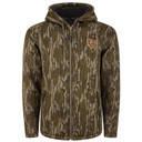 Drake Waterfowl Non-Typical Silencer Full-Zip Hoodie Front Image in Mossy Oak Original Bottomland