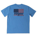 Image of the Rogers American Flag T-Shirt in Azure Blue