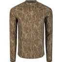 image of drake Early Bird Long Sleeve Performance Crew in mossy oak bottomland.